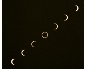 1987年9月23日、沖縄県で観察された金環日食。 写真提供：薩摩川内市せんだい宇宙館 
